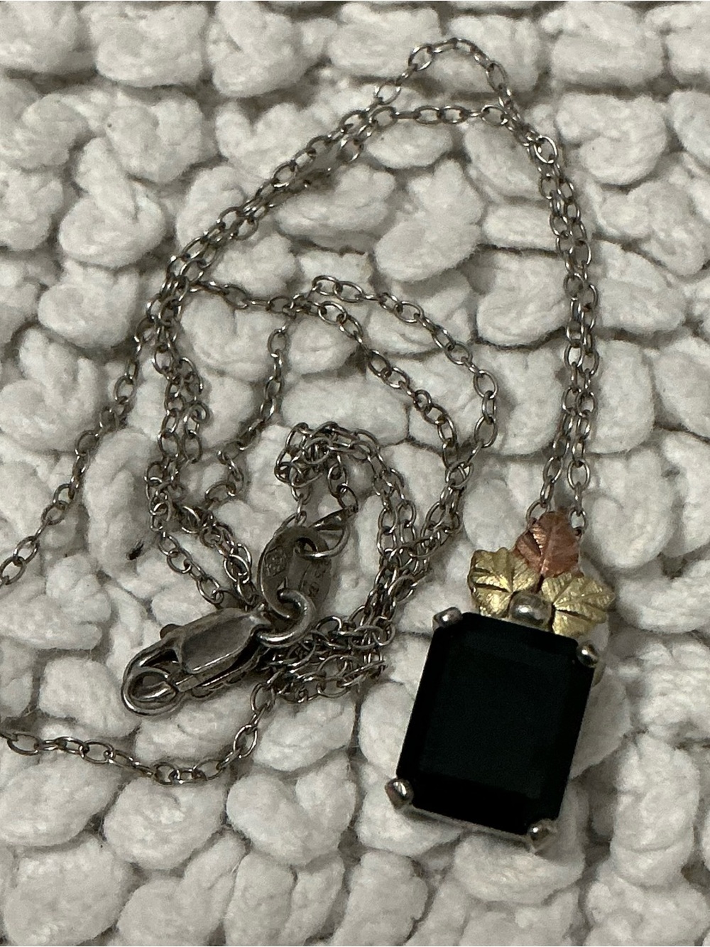 Onyx set in Sterling with 12K Leaves Necklace Black Hills Gold